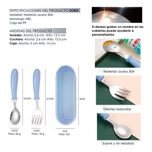 Soku Tenedor Cuchara Niños P/ Lonche Cubiertos Personalizado