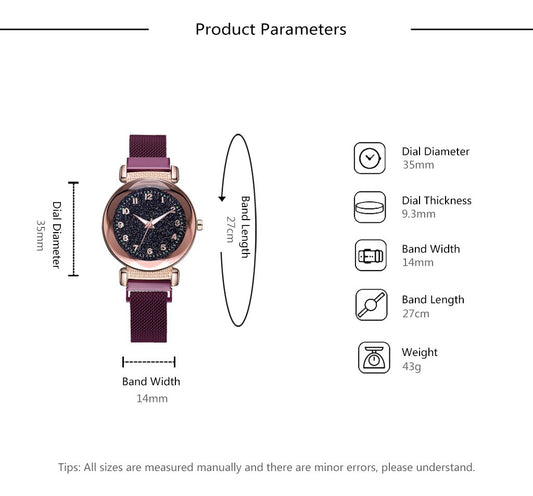 10 Relojes Mayoreo Iman Mujer Metal Magneto Brilla Noche