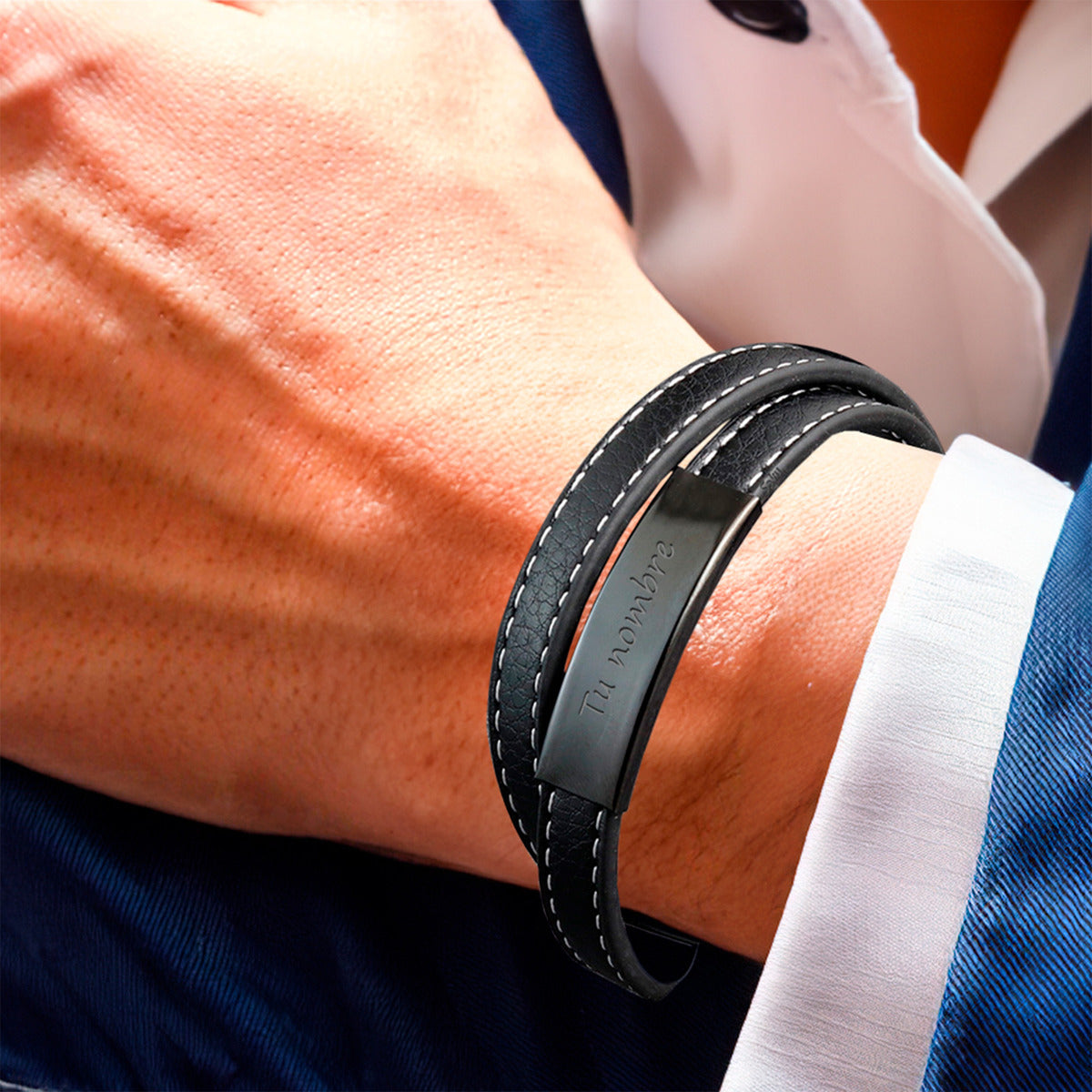 Soku Pulsera Piel Acero Inoxidable Personalizada Titanio