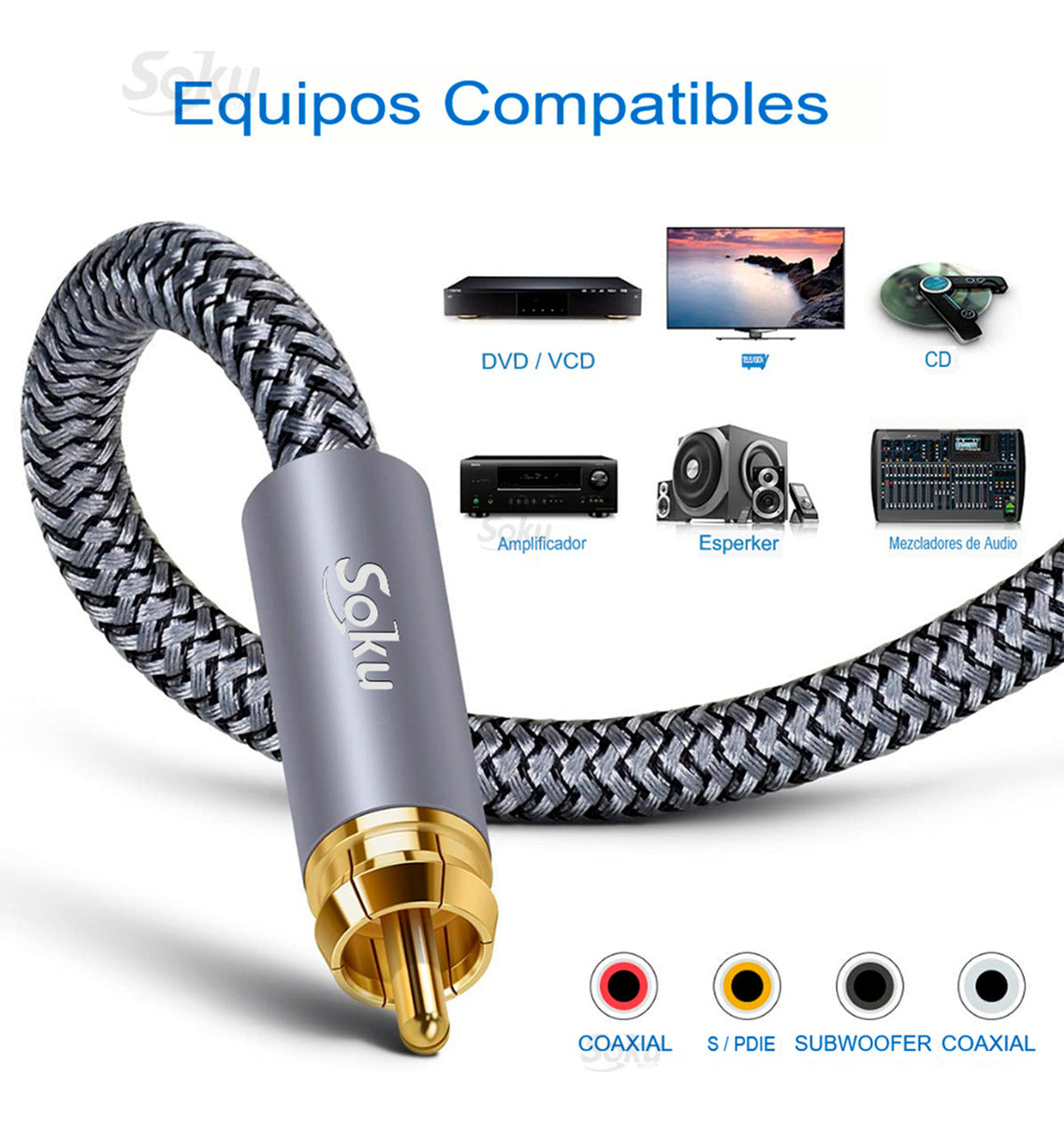 Soku Cable Audio Rca A Rca Coaxial Blindado Video Av Hifi