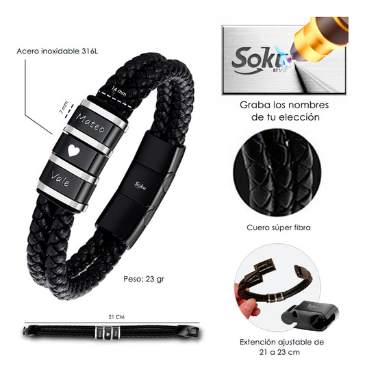 Soku Pulsera Personalizada Piel Acero Inoxidable Titanio
