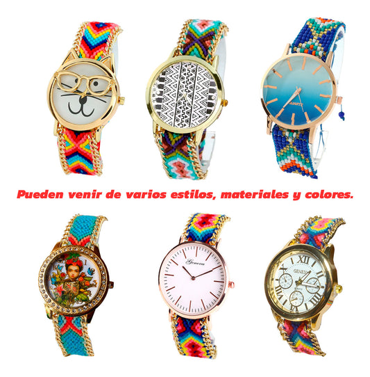 6 Reloj Etnico Mujer Mayoreo Metal Cristal Proveedor Lote