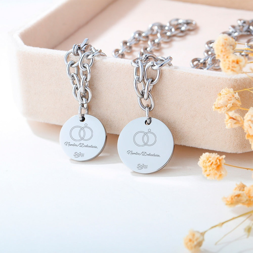 Pulseras Duo Personalizadas Grabado Parejas Acero Titanio