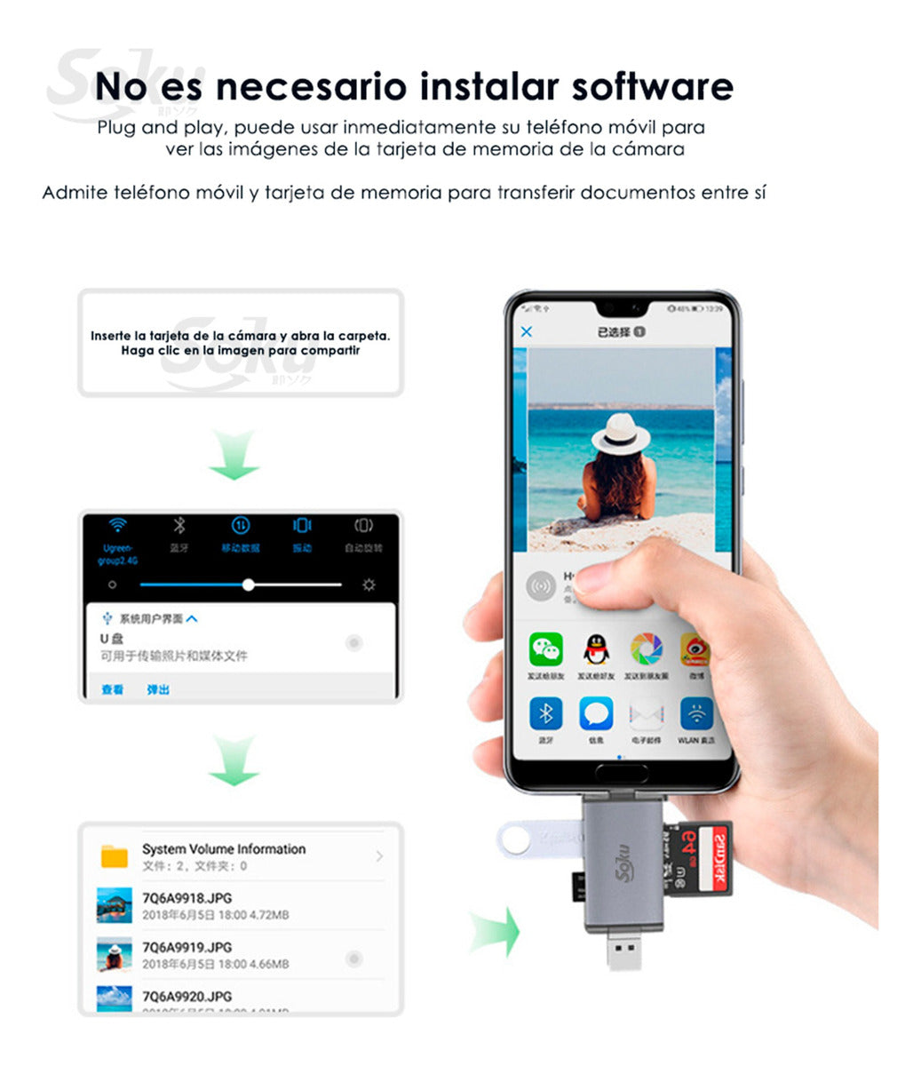 Soku Lector Tarjetas Memoria Tipo C A Usb 3.0 Ultra Rapido