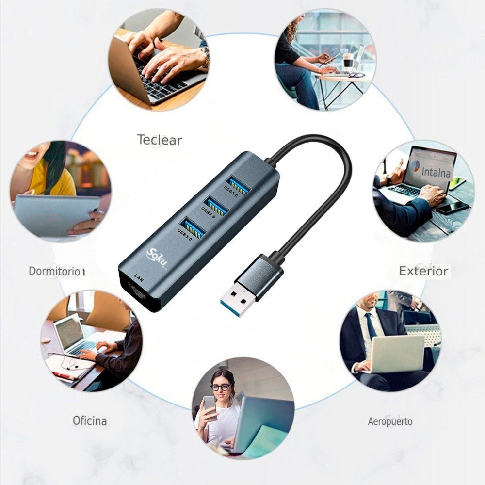 Adaptador Hub Usb 3.0 A Ethernet Rj45 Lan Gigabit Soku