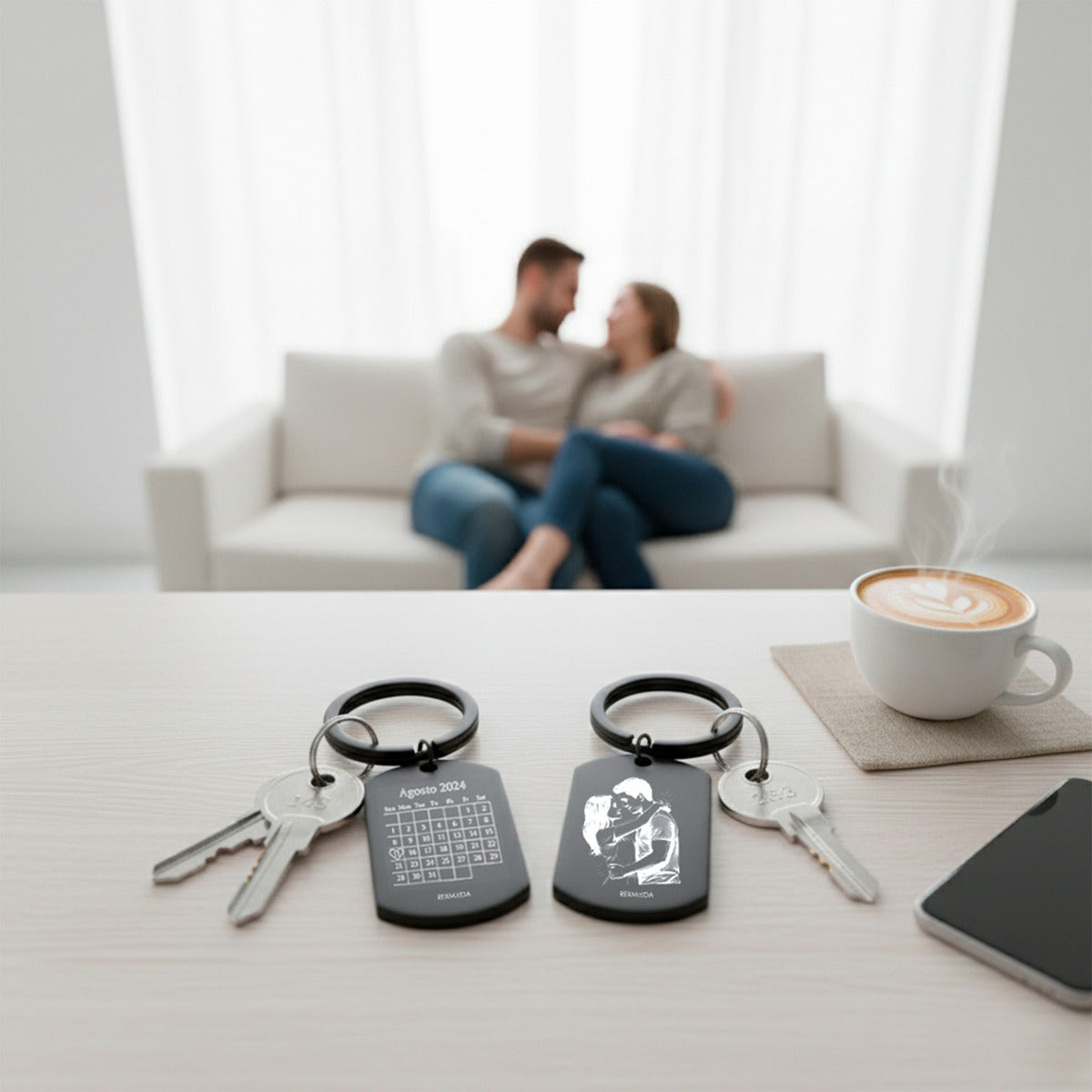 2x Llaveros Personalizado Parejas Aniversario Inoxidable