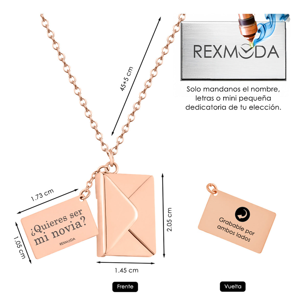 Collar Dije Sobre Mensaje Personalizado Jojeria Inoxidable