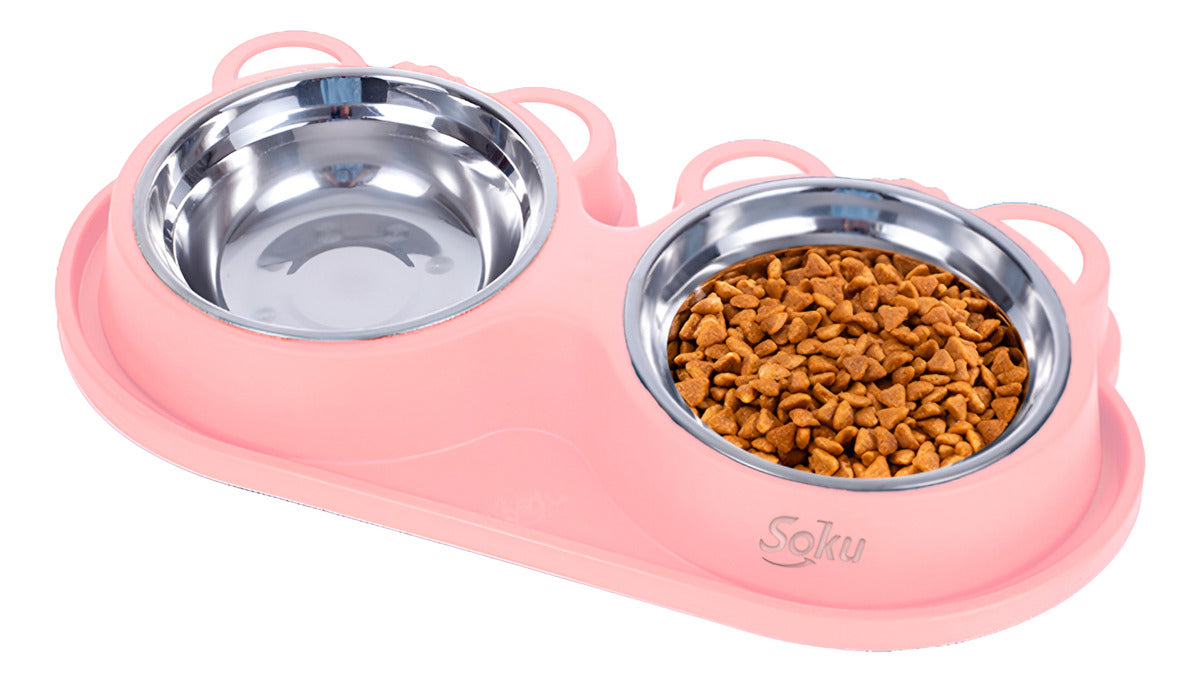 Tazon Doble Plato Para Perro Antiderrapante Acero Inoxidable
