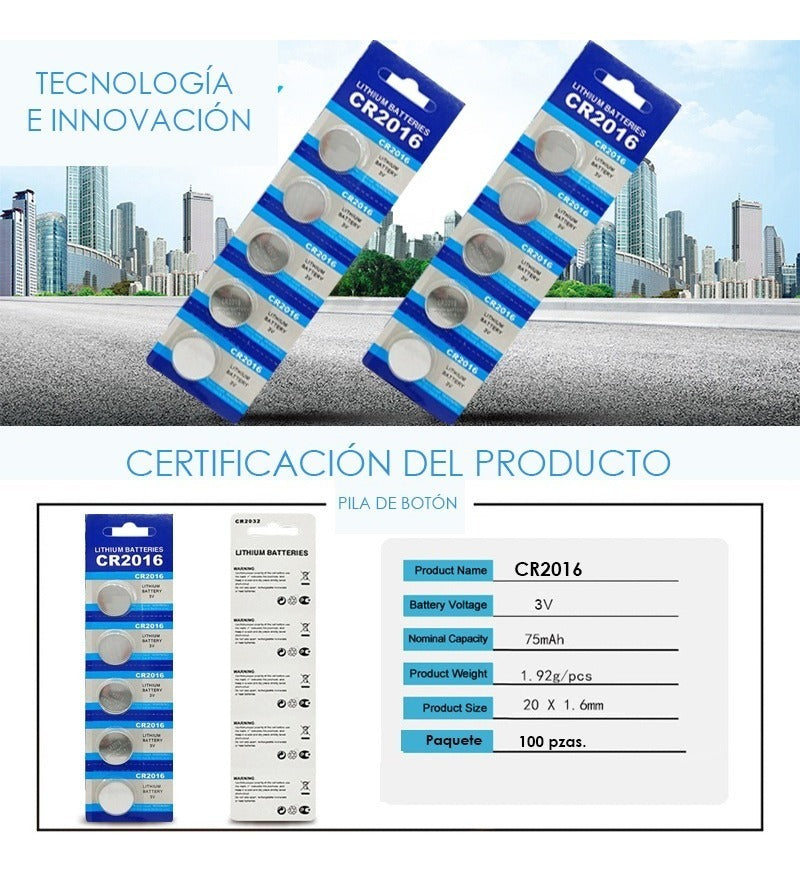 Caja 100 Pilas Boton Baterías Litio Reloj Blister Cr2016