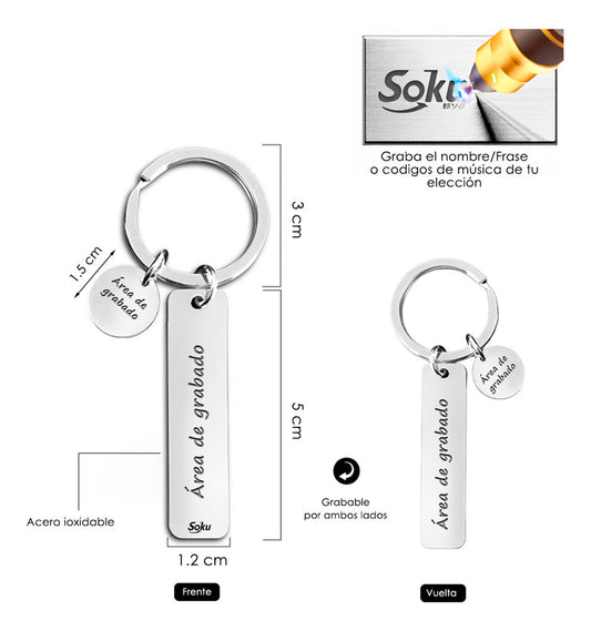 2x Llaveros Pareja Personalizado Spoti Inoxidable Dura Vida