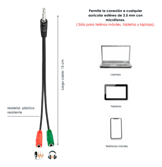 Cable Adaptador Auxilar 3.5 Microfono Audifono Concentrador
