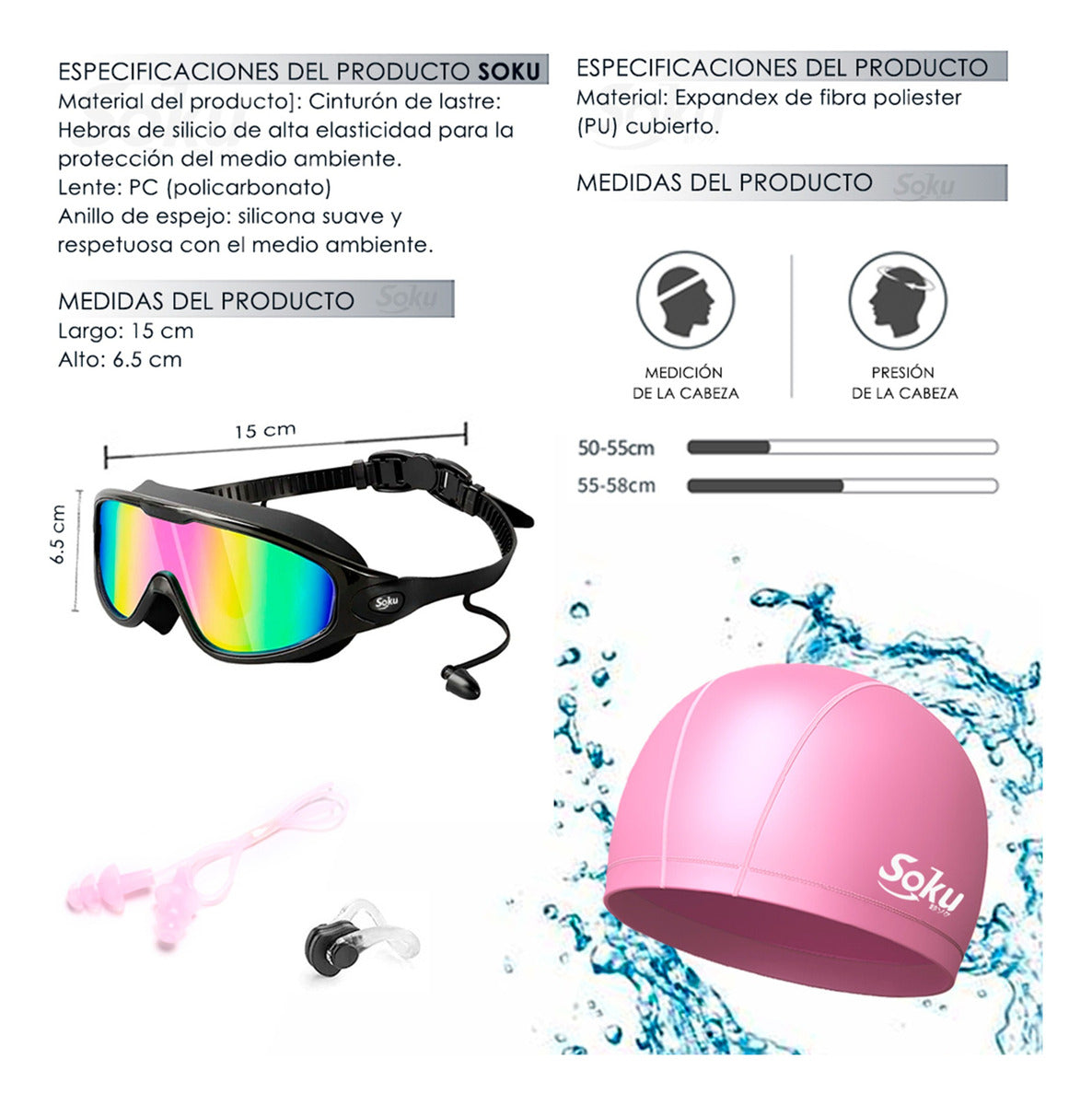 Soku Kit Gafas Natación Profesional Polarizada Uv Gorra