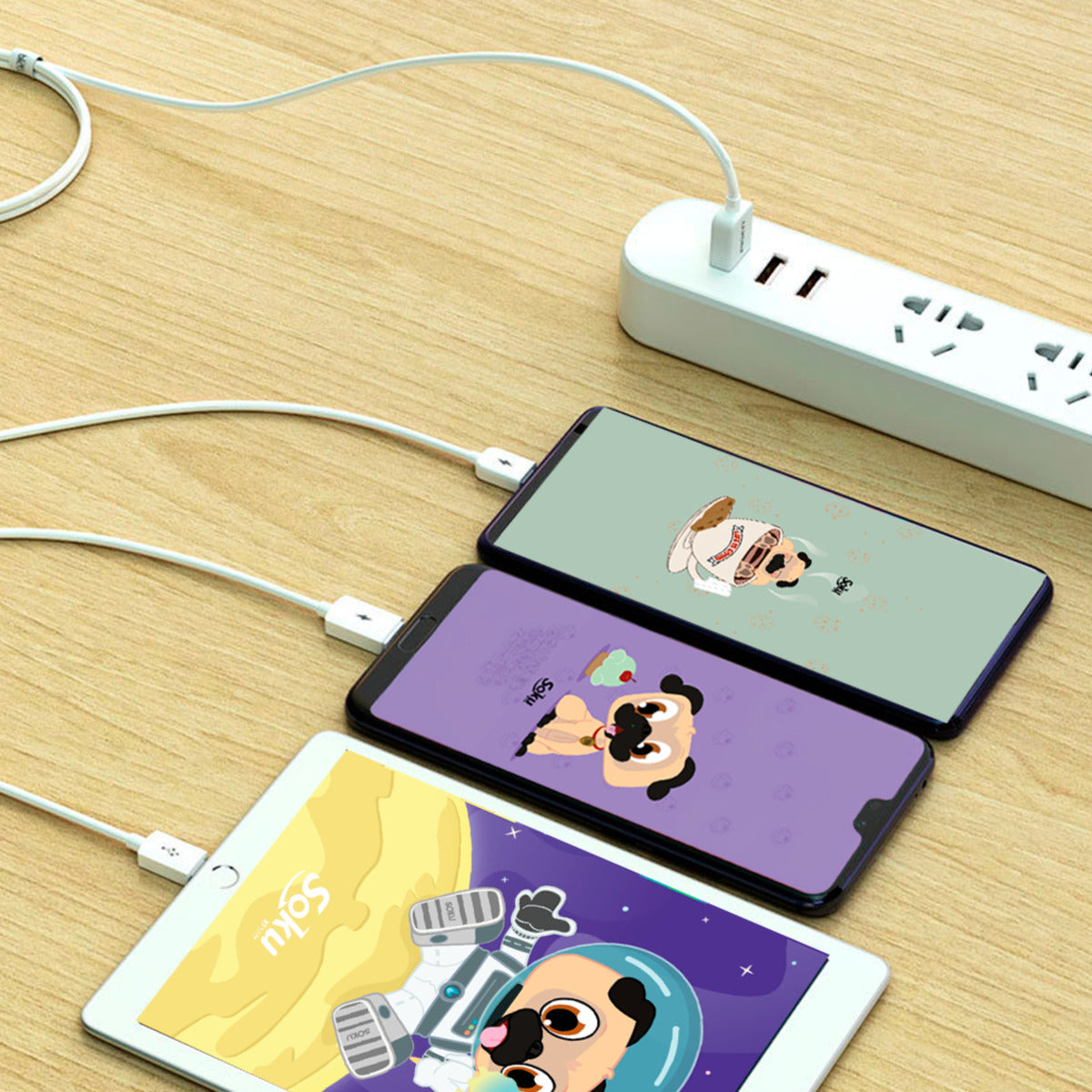 Soku Cable 3 En 1 Para iPhone Tipo C V8 Carga Ultra Rápida