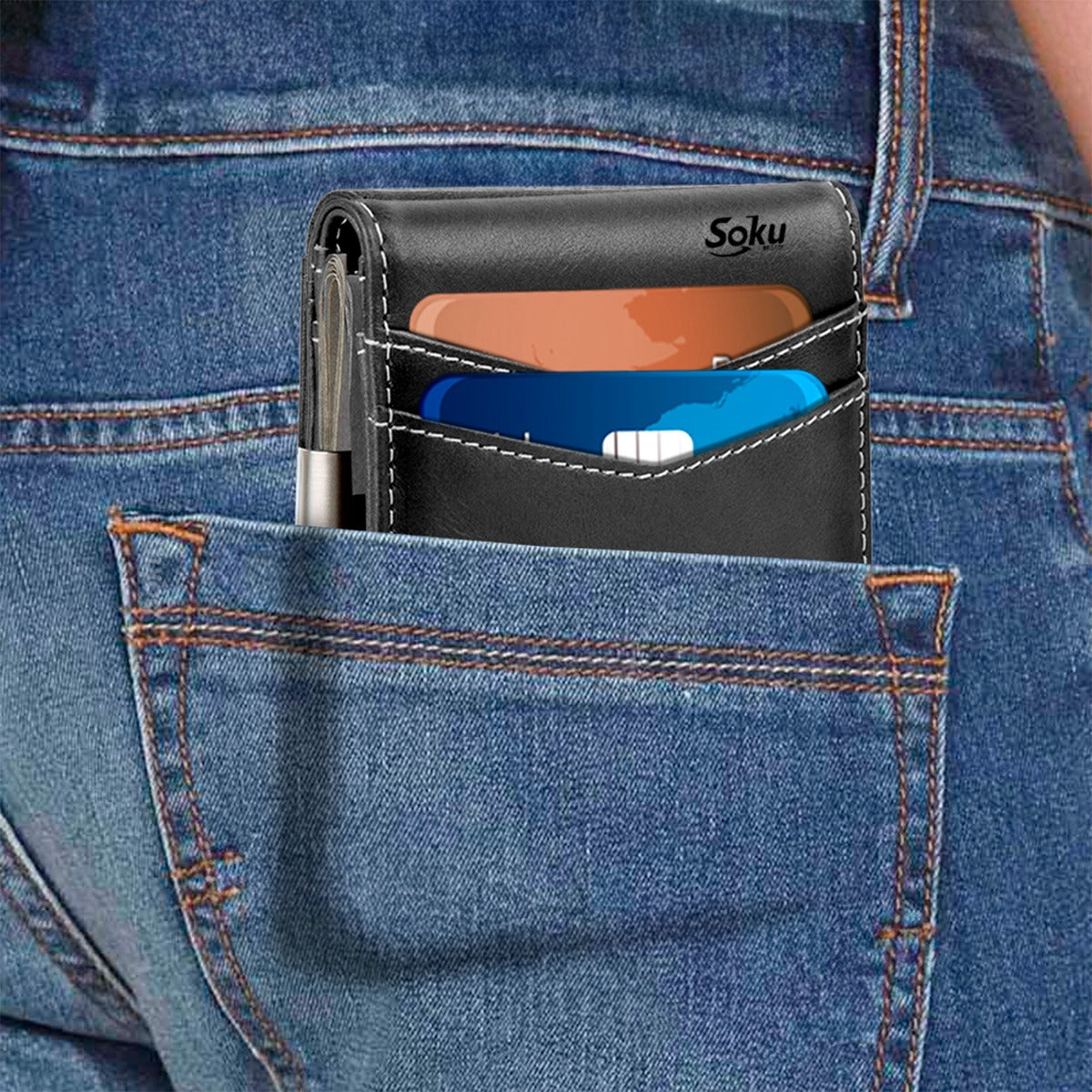 Soku Personaliza Cartera Ejecutiva Clip Piel Vaquero Premium