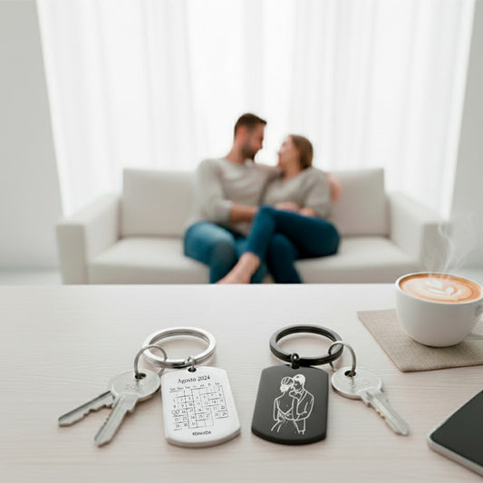 2x Llaveros Personalizado Parejas Aniversario Inoxidable