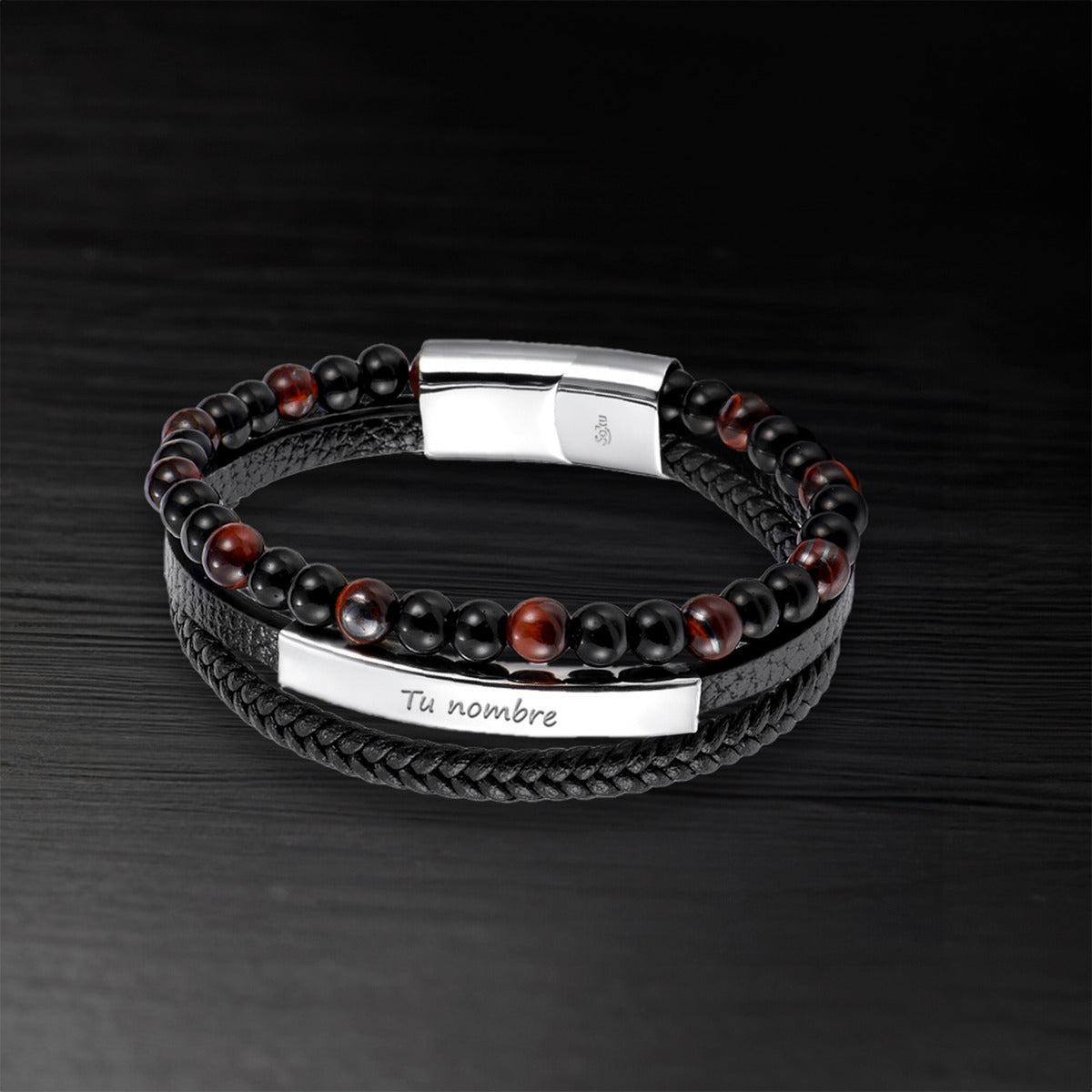 Pulsera Personalizada Piel Piedra Acero Titanio