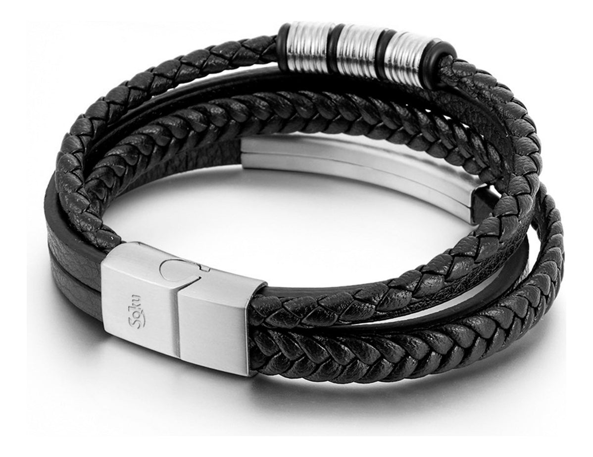Pulsera Piel Personalizada Acero Inoxidable Titanio