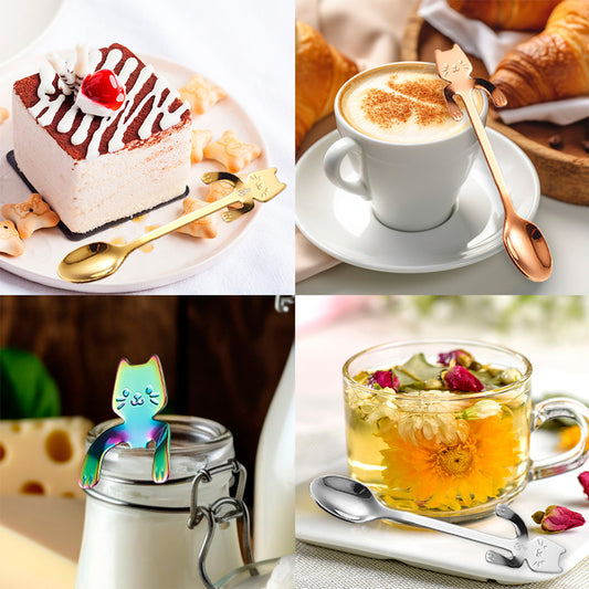 5x Soku Cuchara Personalizada Gato Postre Cafe Fiesta Té