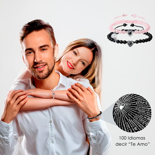 2 Pulseras Parejas Corazon Idioma Del Amor Eterno En Piedra