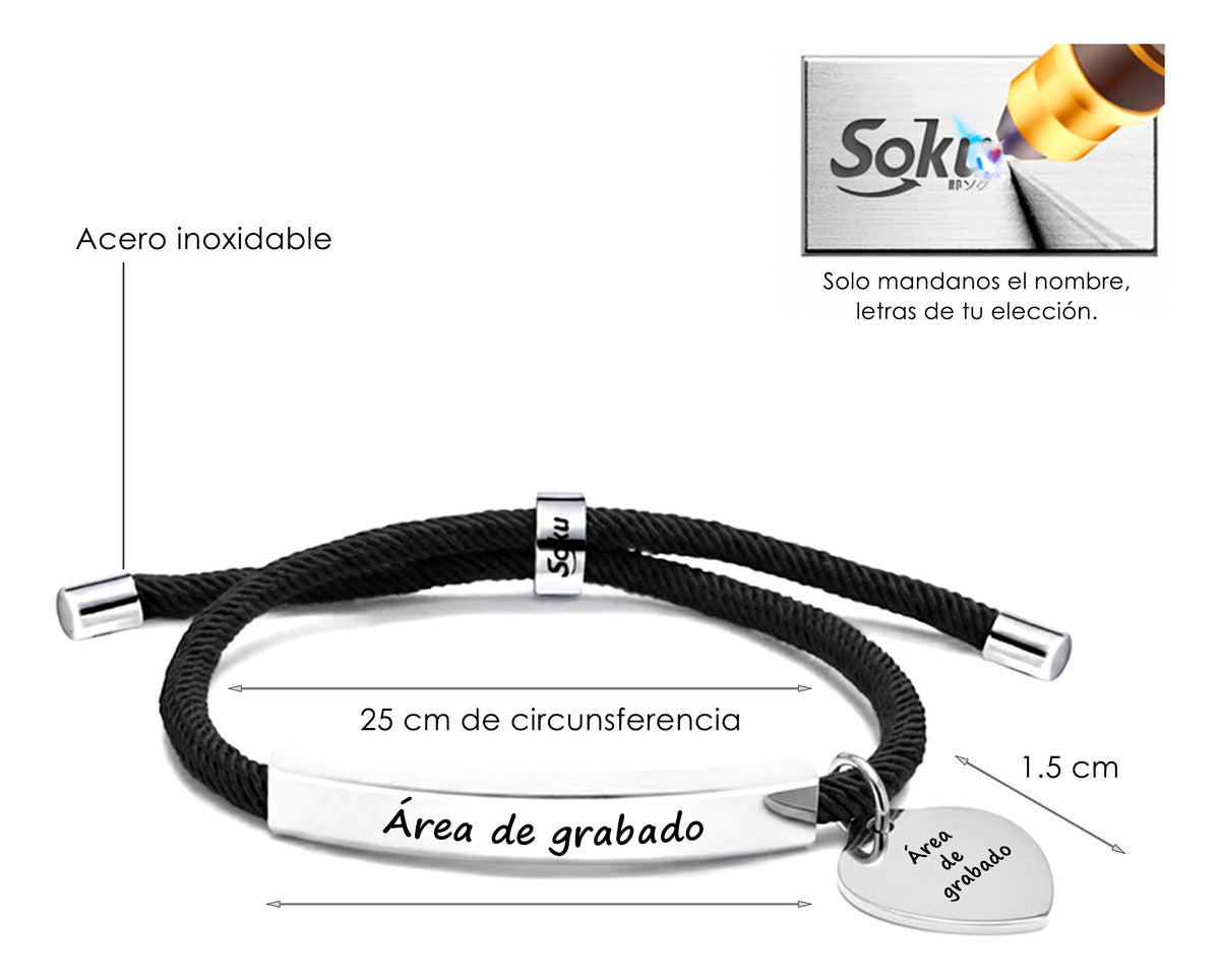 2 Brazaletes Corazón Pulsera Personalizada Parejas
