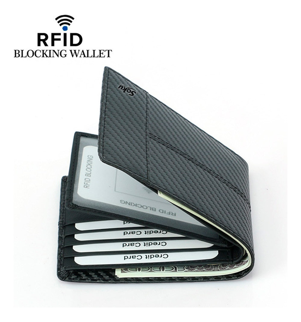 Cartera Piel Genuina Interior Microfibra Carbono Antirrobo