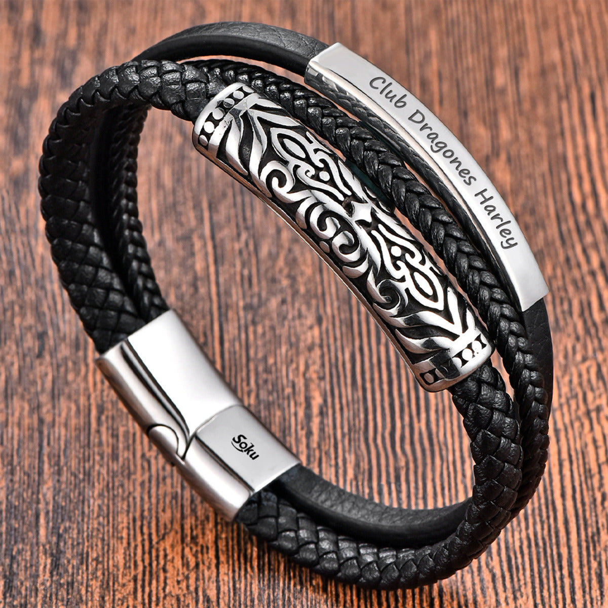 Soku Pulsera Personalizada Inoxidable Got Vintage Micro Piel
