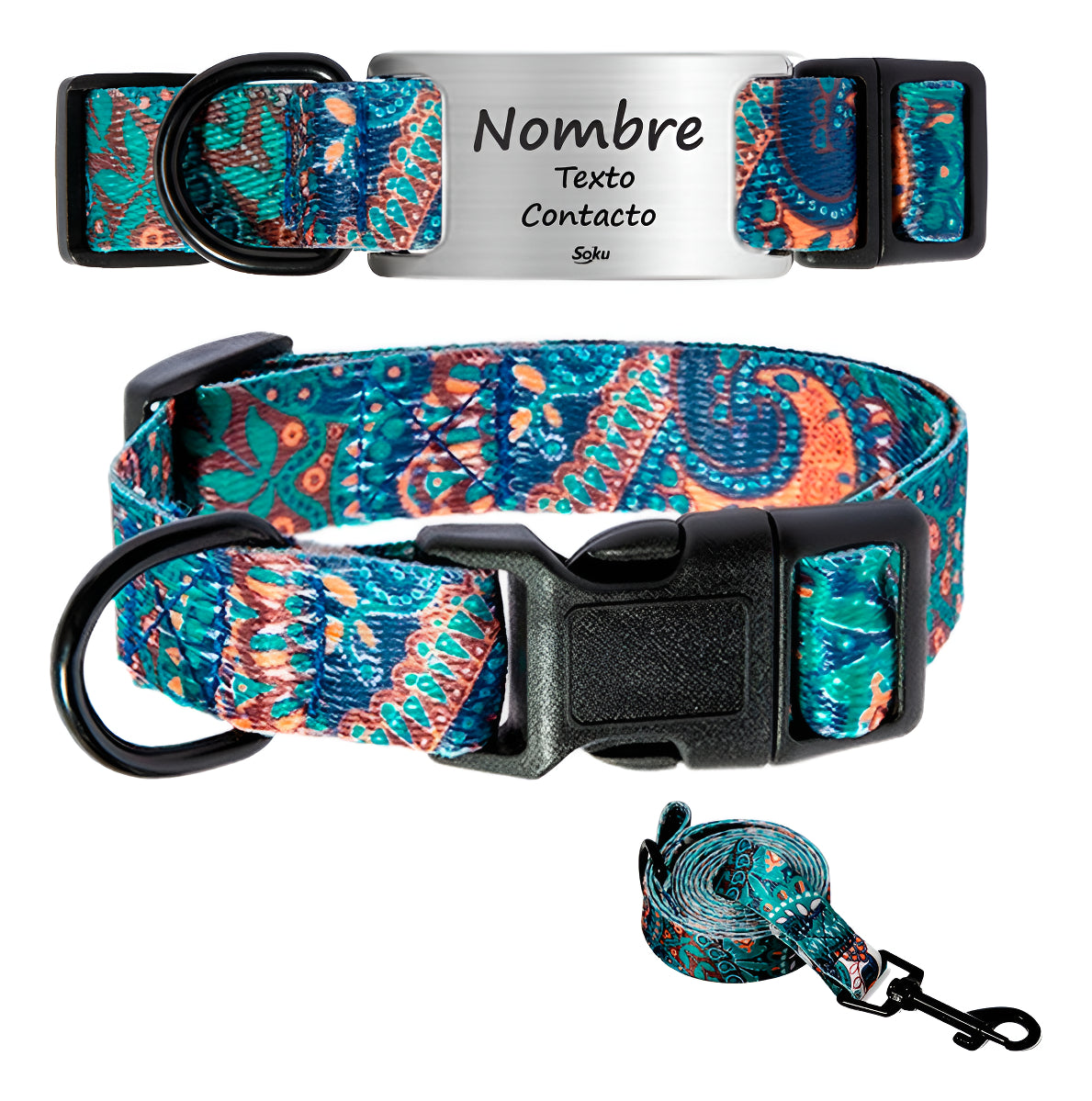 Soku Collar Perro Personalizado Ajustable Correa Mascota