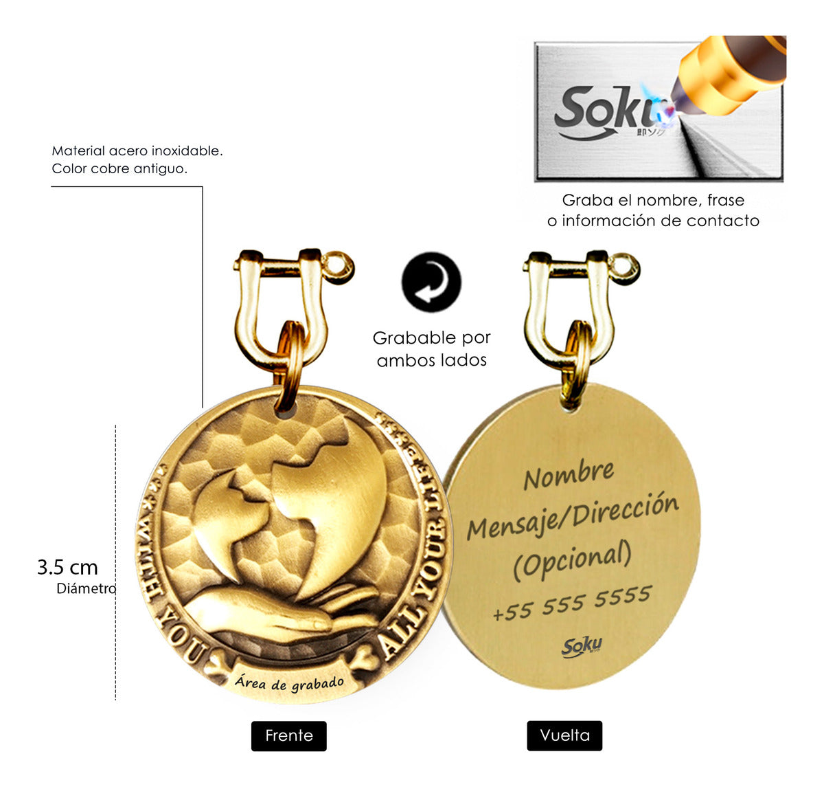 Soku Placa Perro Familia Personalizada Bronce Real Dorado