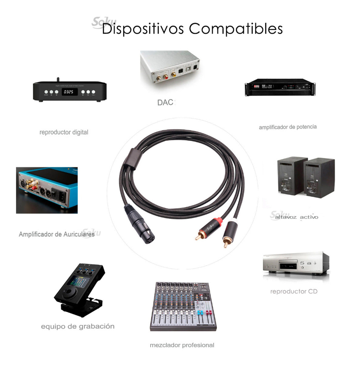 Soku Cable Xlr A 2 Rca A Mezcladora Amplificador Dj Hifi 3m