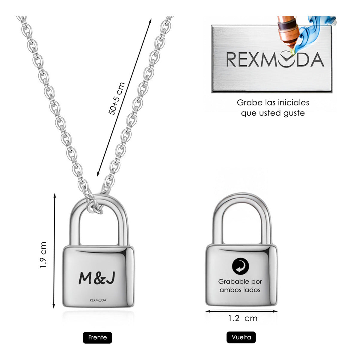 Collar Con Dije Personalizado Candado Inoxidable Rexmoda