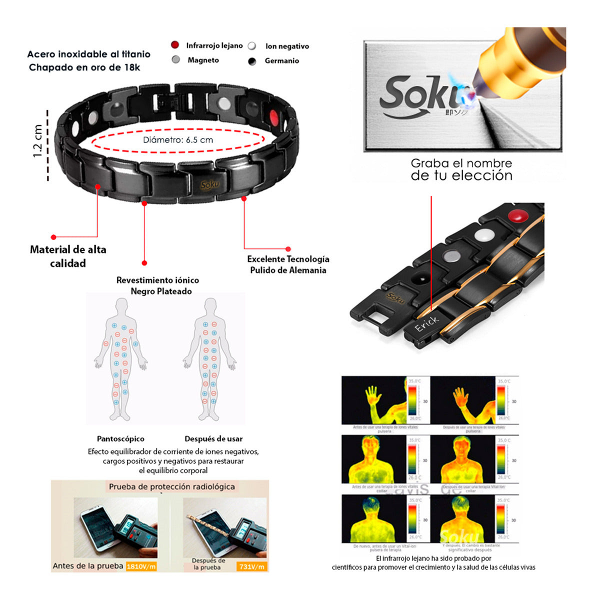 Soku Pulsera Brazalete Acero Por Vida Personalizada