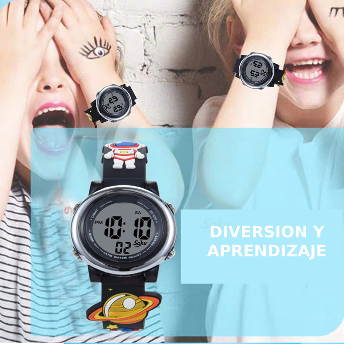 Reloj Led 3d Niños Alarma Impermeable Mov Original Japones