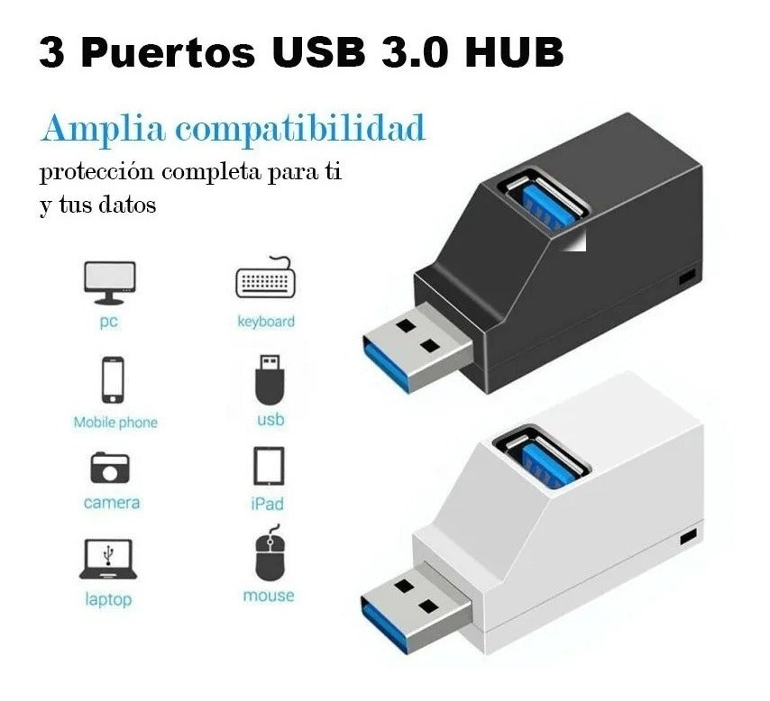 2x Mini Hub Usb 3.0 3 Puertos Pc Ps4 Xbox Datos Portatil