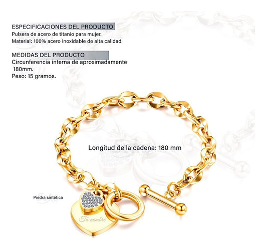 Pulsera Personalizada Grabado Corazon Acero Titanio Forever