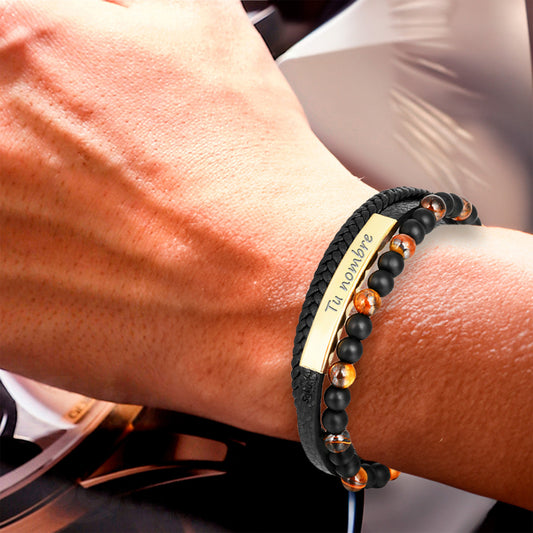 Pulsera Personalizada Piel Piedra Acero Titanio