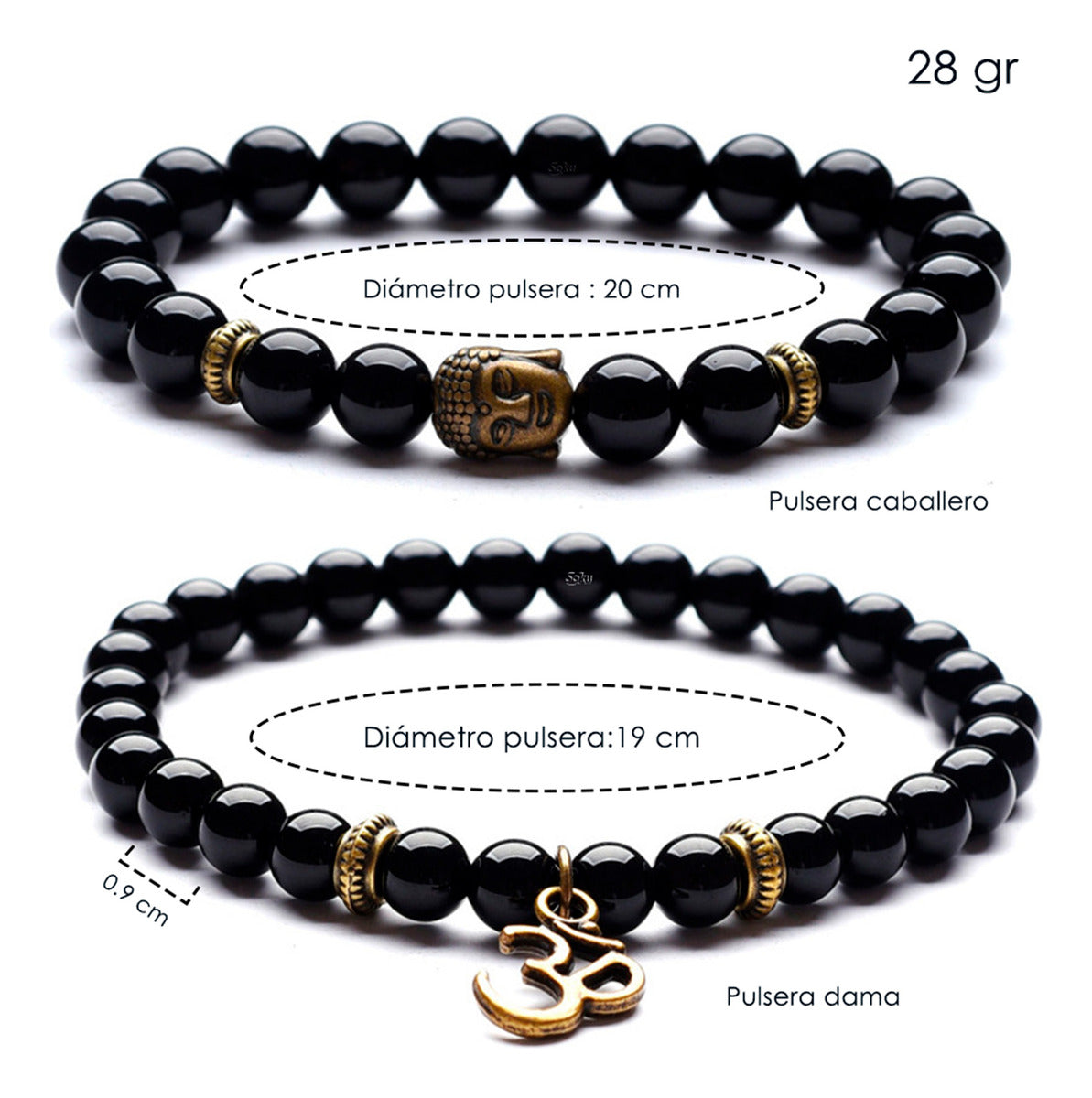 2pcs Pulsera Onix O Turco Y Buda Chakras Proteccion Y Suerte