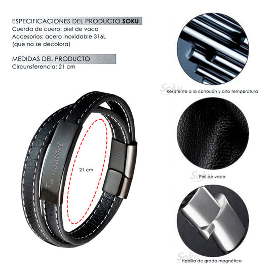 Pulsera Piel Acero Inoxidable Personalizada Titanio