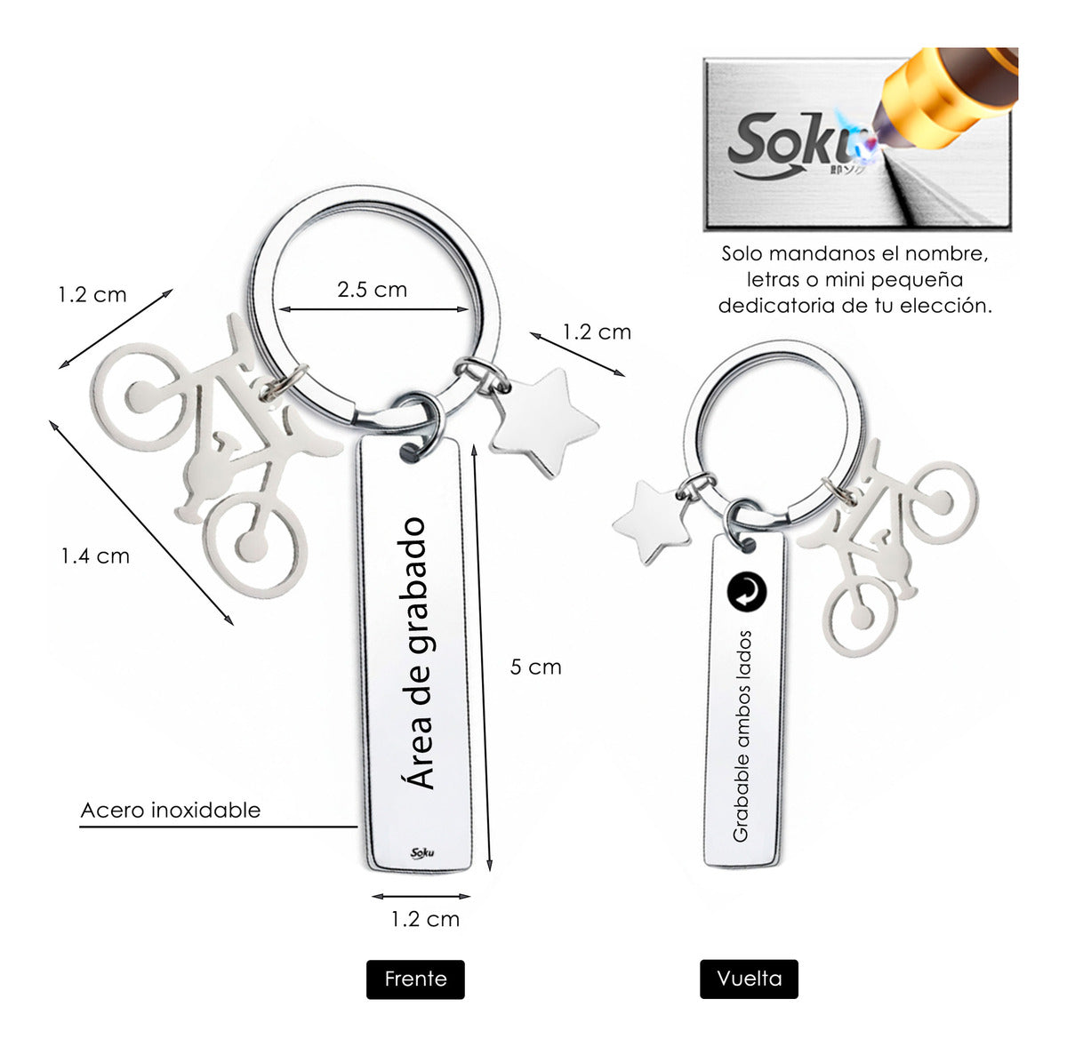 Soku Llavero Personalizado Acero Inoxidable Bicicleta Star