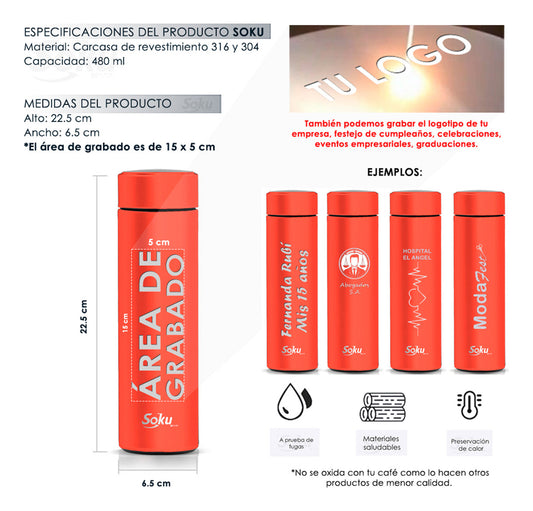 Soku Termo Personalizada Inteligente Touch Acero Inoxidable