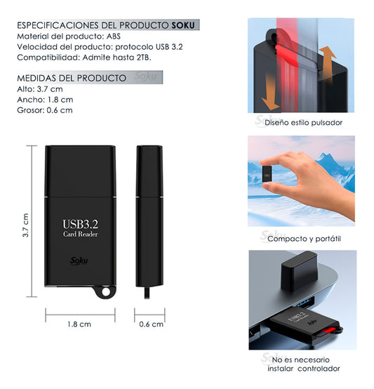 Soku Lector Tarjeta Micro Sd Tf A Usb 3.2 Otg Rápido Veloz