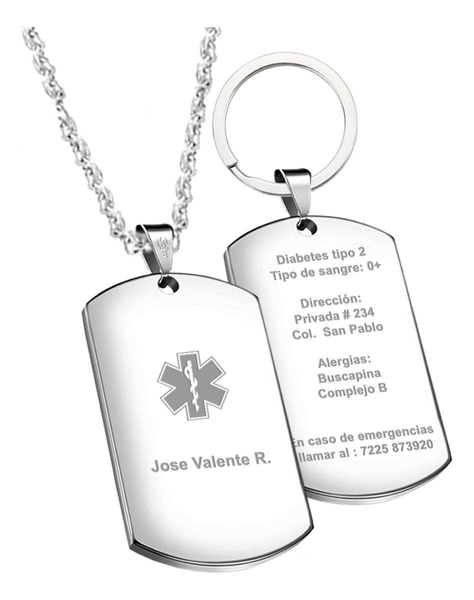 Dije Placa Personalizada Identificacion Emergencia Medica+