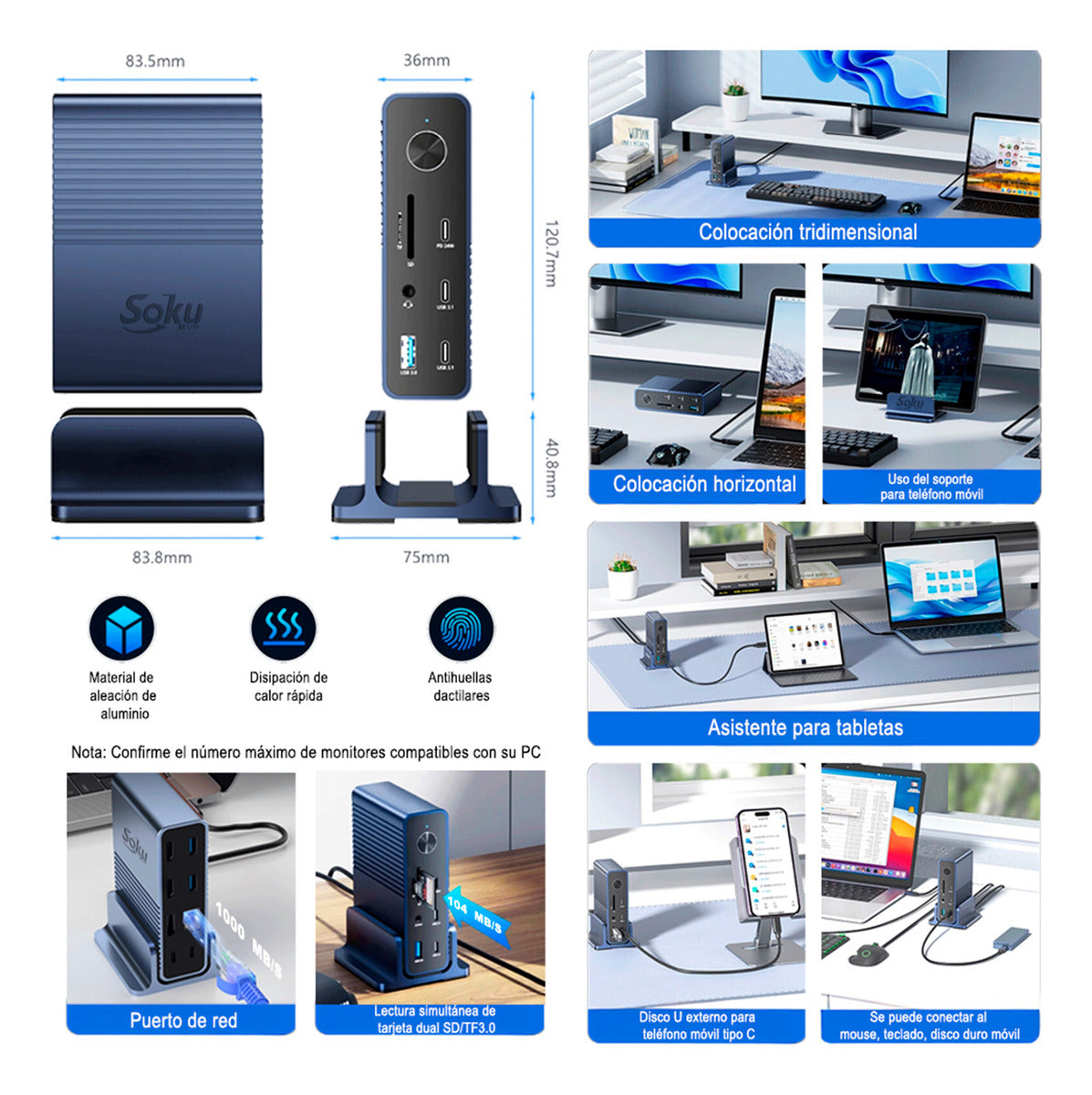 Soku Docking Estacion Universal Para Laptop O Mini Pc