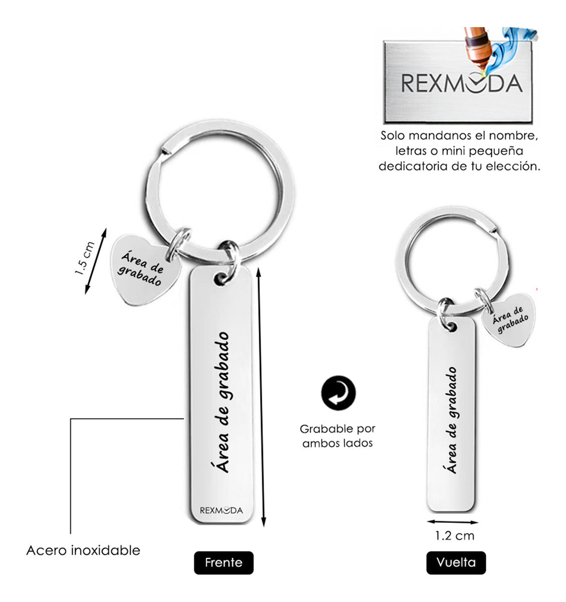 Llaveros Pareja Personalizado Acero Inoxidable Corazon