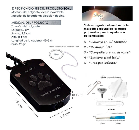 Soku Dije Placa Huella Urna Personalizada Cenizas Mascota