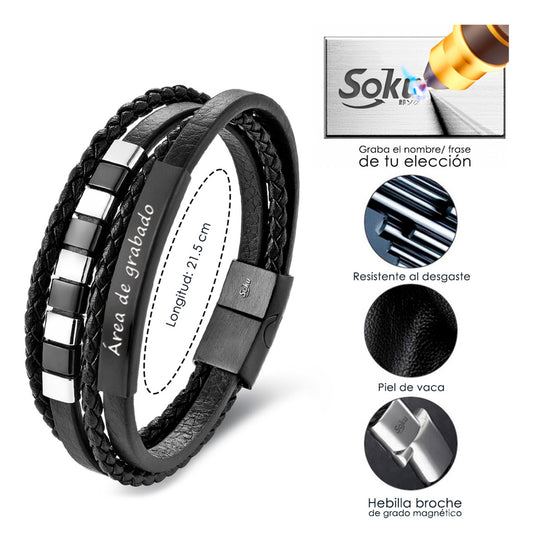 Soku Pulsera Piel Personalizada Inoxidable Placas Nombre