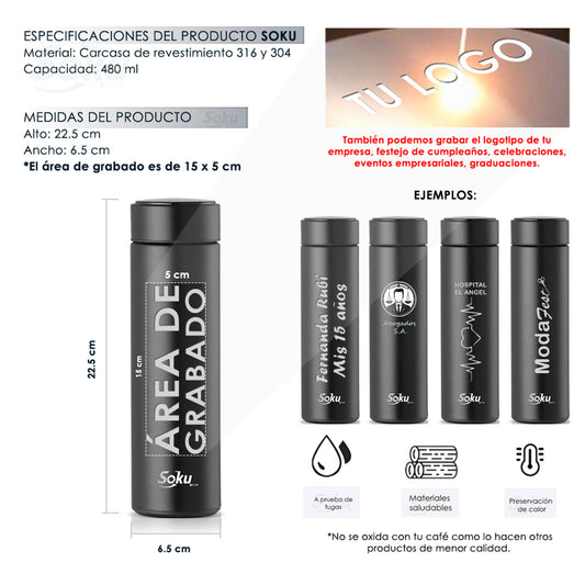 Soku Termo Personalizada Inteligente Touch Acero Inoxidable