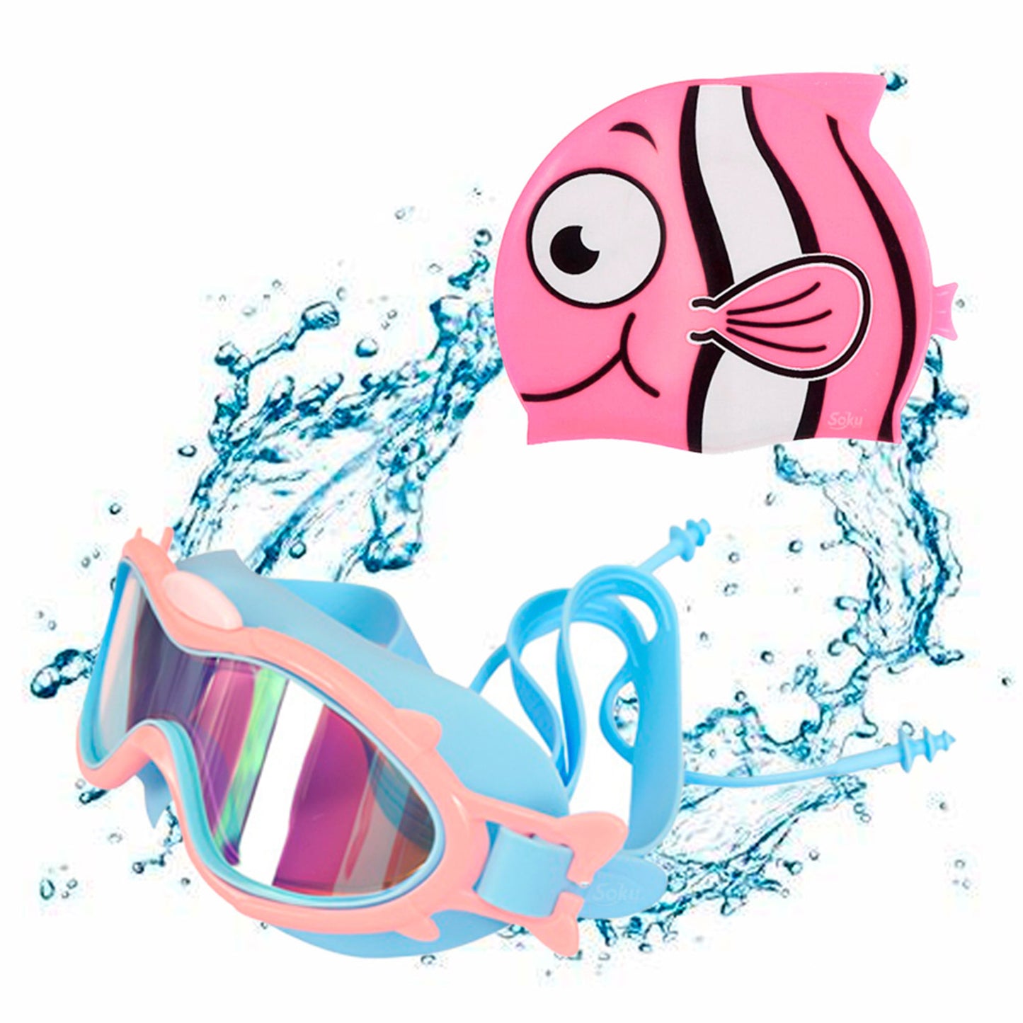 Set Natación Gorra Gafas Buceo Ajustable Niños 2-14 Años