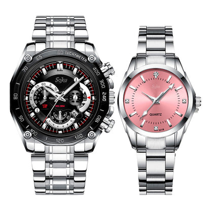 Duo Reloj Pareja Acero Inoxidable Contra Agua Estuche Cx