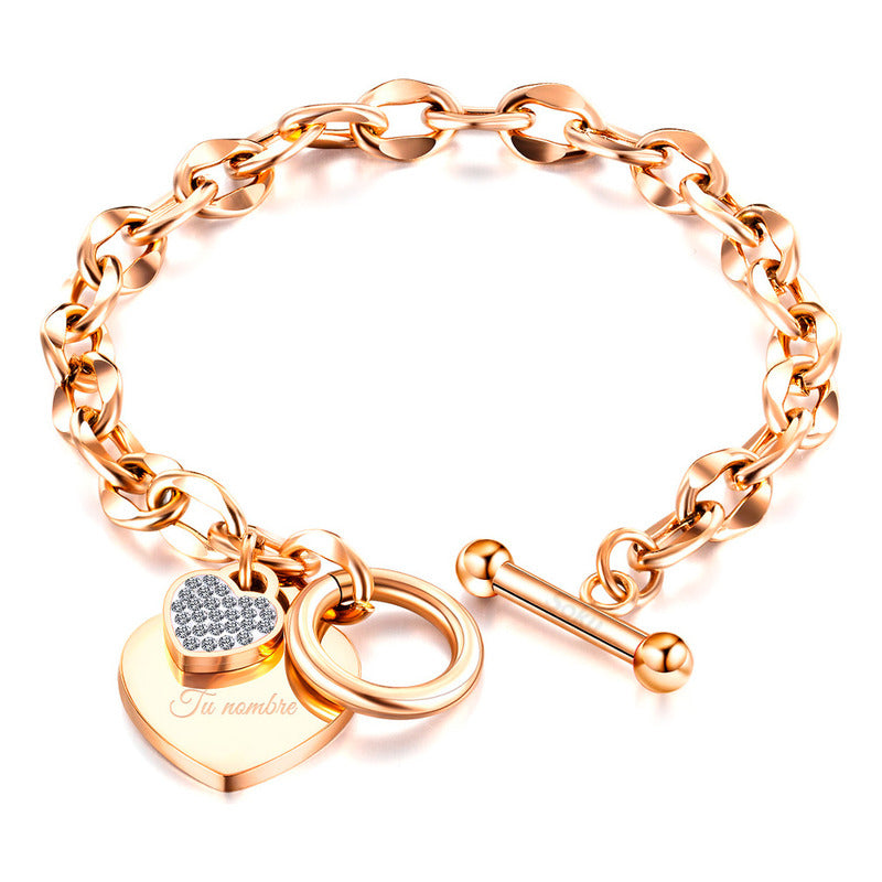 Pulsera Personalizada Grabado Corazon Acero Titanio Forever