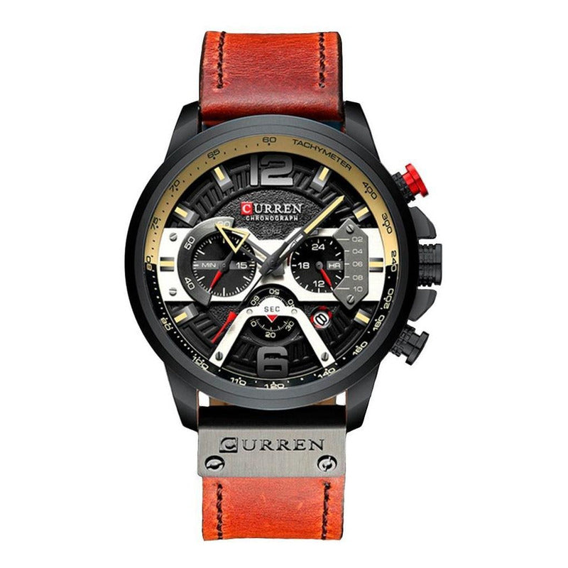 Reloj Cuero Lujo Cronometro Original Calendario Taquímetro C